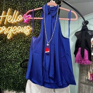 She & Sky Dressy Halter Top (Black & Royal Blue)